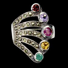 925 Anello Argento Sterling Rotondo Rubino 4mm Gemma Smeraldo Gioielli Misura 8