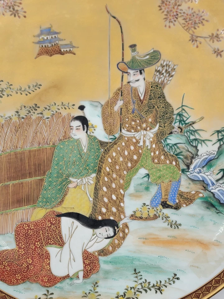 Placa carregador rara antiga gigante do século XIX 16 polegadas japonesa Satsuma Meiji - Imagem 3 de 4