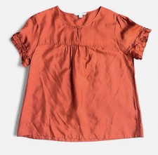 Banana Republic 100 Silk Orange Peasant Blouse w Ruffled Sleeve Size LP