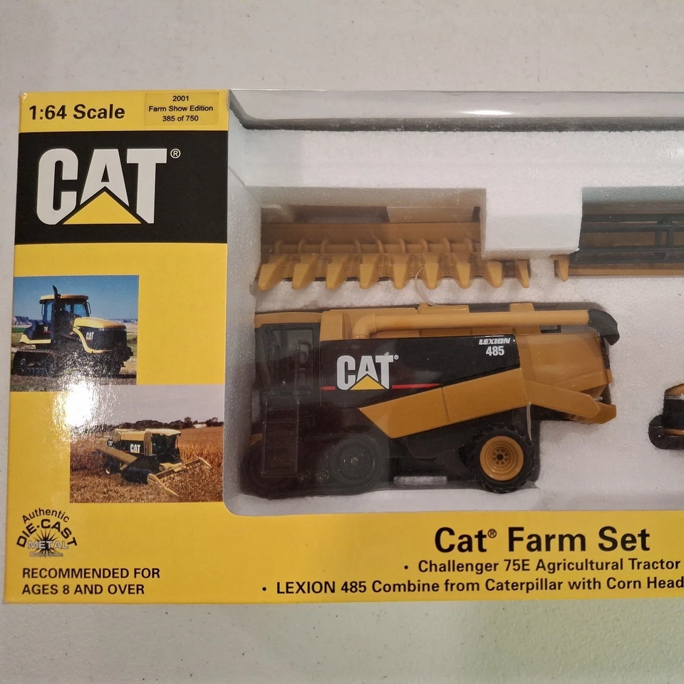 Cat Lexion 485 Combine & Challenger 75E Tractor Farm Set By Norscot 1/64 Scale - Image 2 of 4