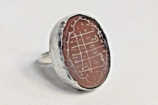 OLD Islamic Carved Agate Arabic Calligraphy Sterling Silver Wedding Ring sz 4
