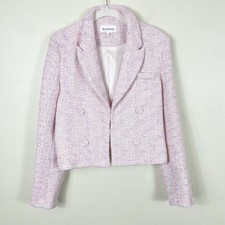 Heartloom Pink Tweed Hook Closure Cropped Notch Collar Aurelie Blazer In Lily