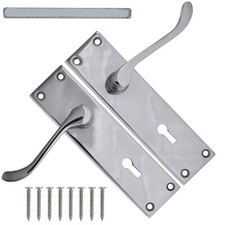 CHROME SCROLL LOCK DOOR HANDLE Victorian Entrance Front External Key Hole Set