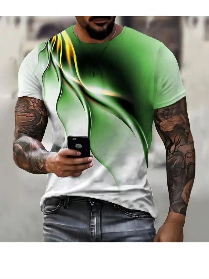 T-Shirt Green Flame Off White Graphic Fashion Novelty T Shirt Short Sleeve Soft
