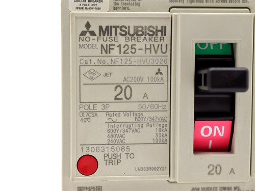 Mitsubishi No-Fuse Circuit Breaker 3P 20A NF125-HVU *New Open Box* - Picture 4 of 4
