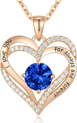 Love Heart Birthstone Necklaces for Women Sterling Silver Pendant Necklace