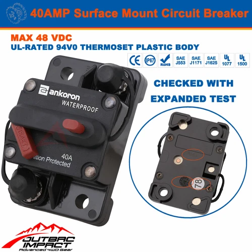 40A AMP Circuit Breaker Dual Battery Manual Reset IP67 W/proof 12V 48 Volt Fuse - Picture 5 of 11