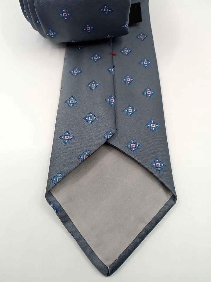 Corbata de jacquard geométrica Envoy para hombre gris azul blanco rosa Foto 4 de 4