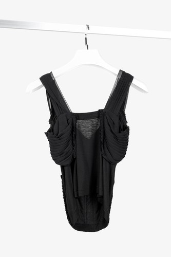 Donna Karan Pleat Appliqué Black Silk Sleeveless Corsetry Blouse, Size M - Bild 3 von 10
