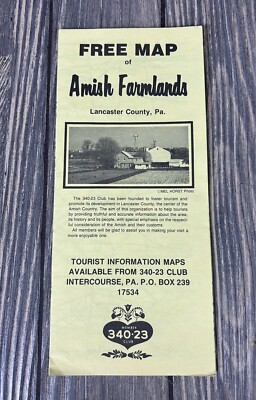 Vintage Map Of Amish Farmlands Lancaster PA Brochure Pamphlet 