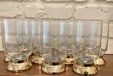 Set Of 11 Gold Weighted Bottom 6” Glasses Bar Cocktail 16 Ounces