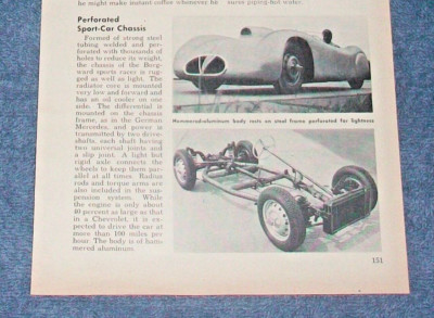 1953 Borgward Hansa Race Car Short Info Article ''Perforated Sport-Car Chassis''