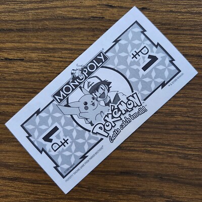 1 Poke Money Dollar Bill Trainer Pikachu Monopoly Pokemon Replacement ...