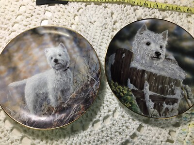 Lot 2 West Highland Terrier Plates Pristine  Hitching a Ride by Paul Doyle. T