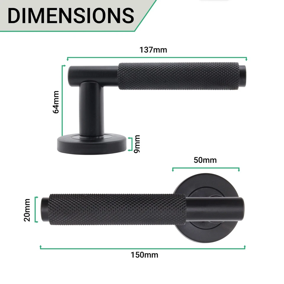 Door Handles Turned Knurled Black Internal Lever Matt Black Pack Door Set / Kits - Image 3 of 4
