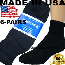 BEST QUALITY CRESWELL 6 PAIRS BLACK DIABETIC ANKLE SOCKS 13-15 SIZE MADE IN USA