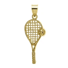 New 14k Yellow Gold Tennis Racket Pendant