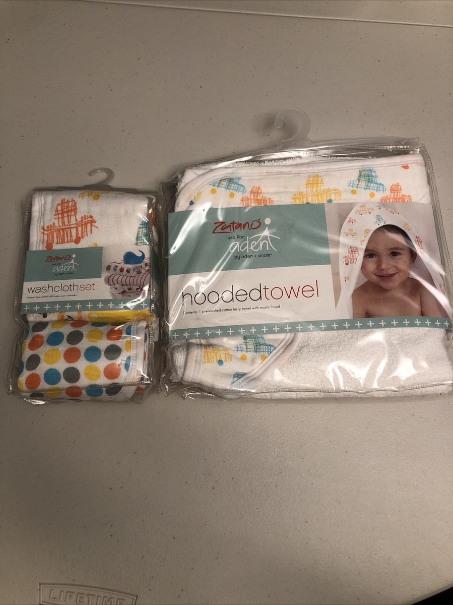 Zutano By Aden Anais Hooded Towel and Washcloth Set “Sunday