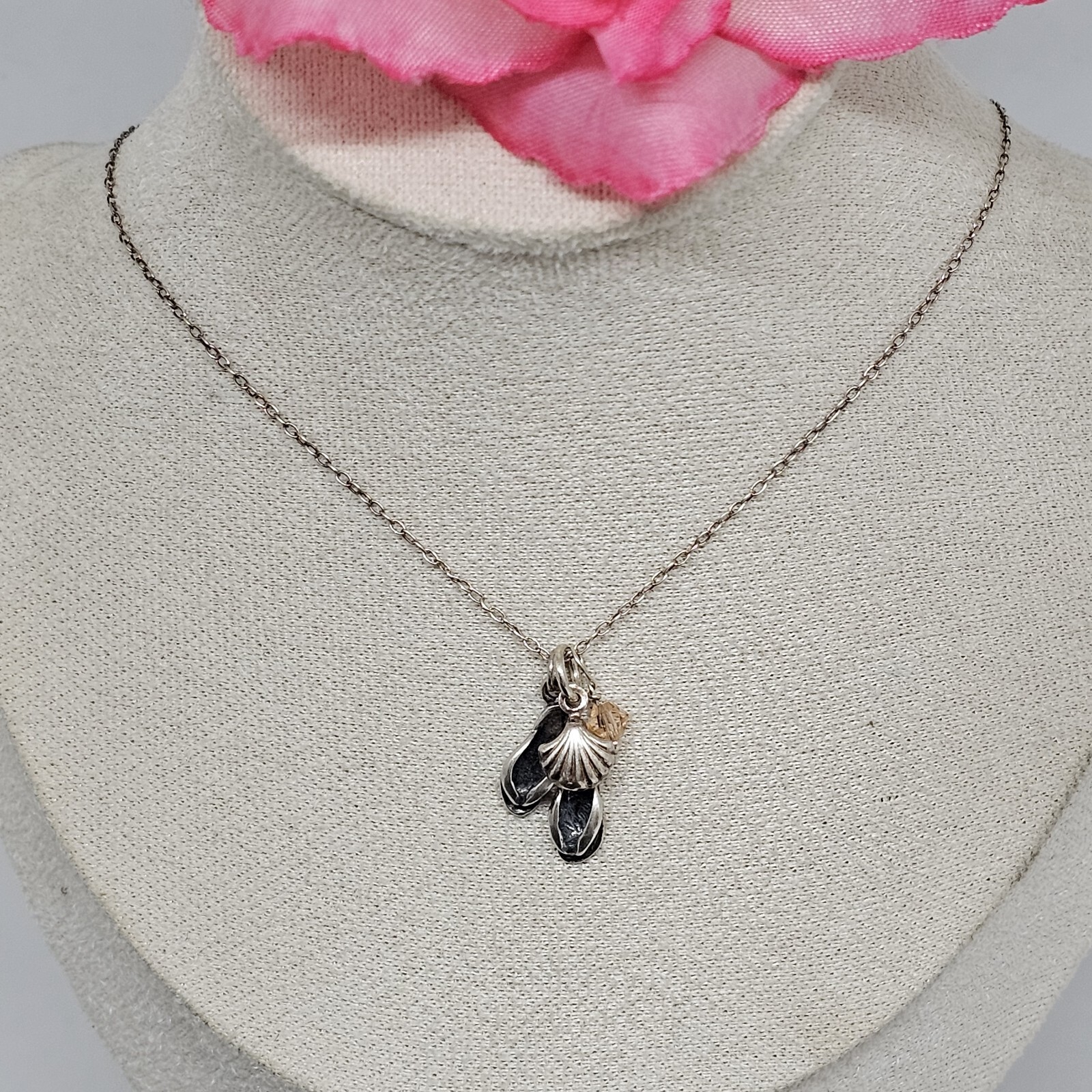 925 Sterling Silver - Flip Flops Shell Crystal Ch… - image 11