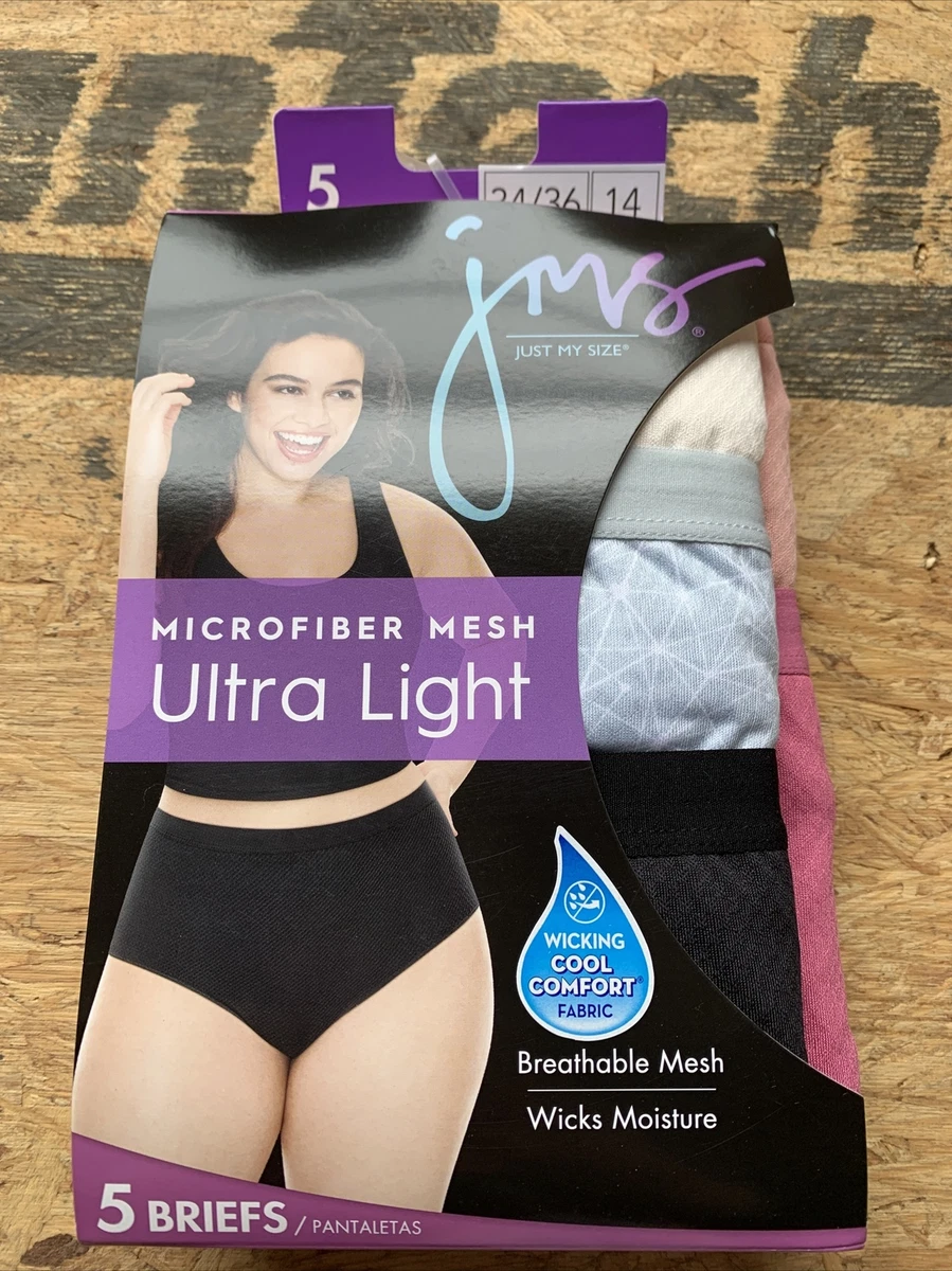 Just My Size Ultra Light Microfiber Mesh Briefs 5 Panties Womens Size 14  34-36