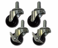 1-5/8" Stem Caster w/ 3/8" x 1" Stem  Rubber Wheel 4 pk, 2 w/brake 