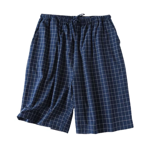 Pantalones cortos para dormir a cuadros suaves cómodos con bolsillos con cordón de algodón para hombre - Imagen 13 de 24