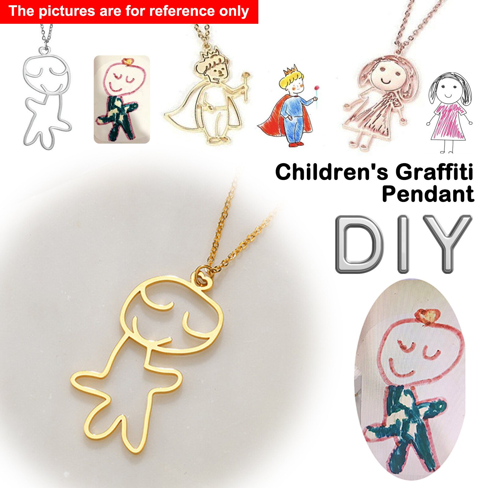 Personalized Keychain Custom Picture Children's Graffiti Painting Necklace DIY-image