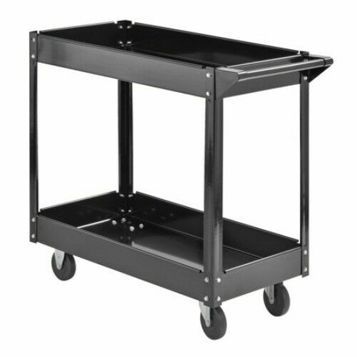 Steel Service Cart Black Tool Trolley Garage Wheels Casters 2 Trays