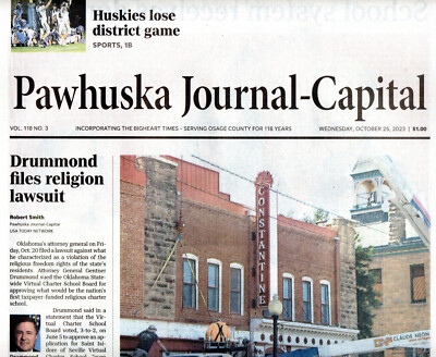 PAWHUSKA JOURNAL-CAPITAL Newspaper October 26 2023 Constantine Theater Huskies