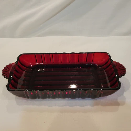 Vintage Anchor Hocking Ruby Red Glass Candy Relish Butter Dish Rectangle MINT