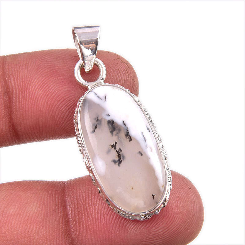 Natural Dendrite Opal Gemstone 925 Solid Sterling Silver Gift Pendant 1.5