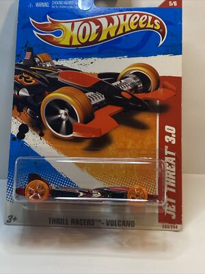 2011 Hot Wheels #203 Thrill Race-Volcano 5/6 JET THREAT 3.0 Black w/Orange Wheel