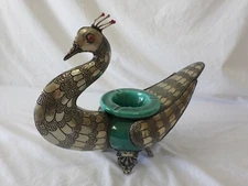 Vintage Metal Ornamental Bird Coffee Table Desk Ashtray [ 15"L x 6"W x 11" ]