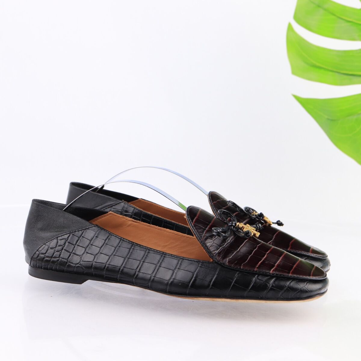 Tory Burch Womens Charm Loafer Size 7.5 Black Red Croc Flat Tory Burch Womens Charm Loafer Size 7.5 Black Red Croc Flat