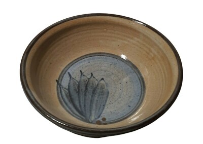 Studio Art Pottery Bowl Glazed Leaf Motif 5.4'' Marked with Artist Backstamp