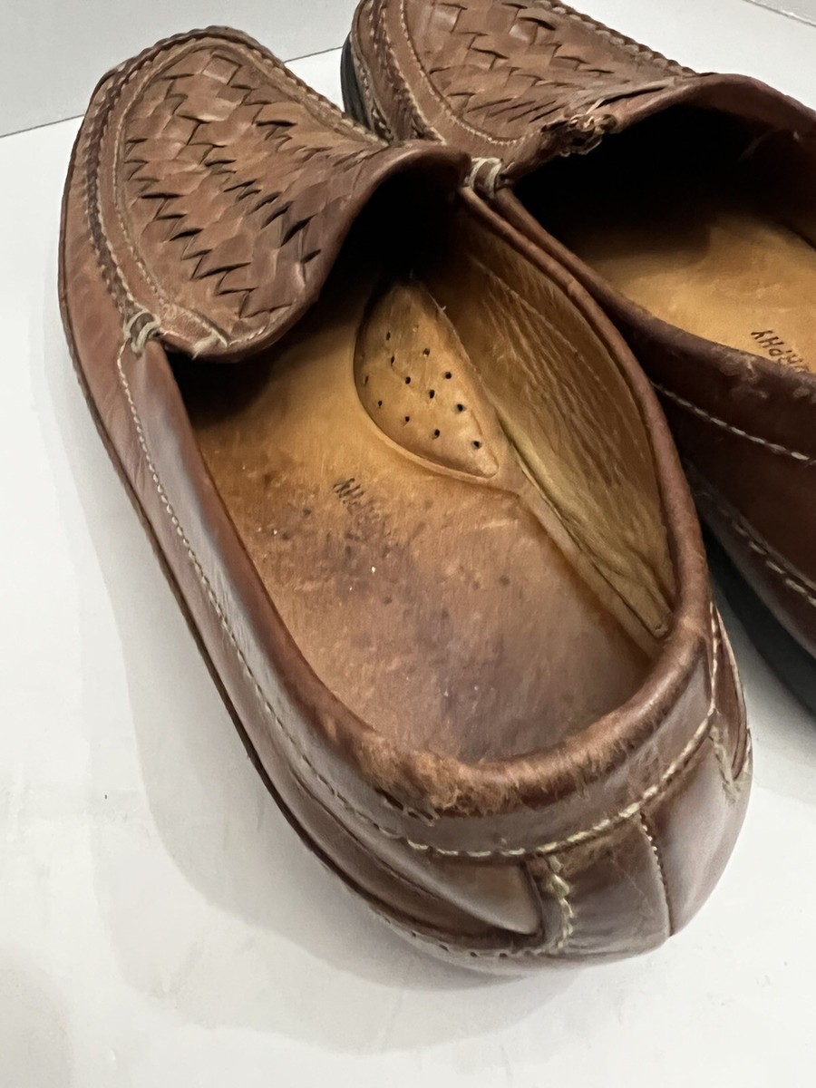 Johnston & Murphy Brown Woven Leather Loafers Mens Size 11 Sheepskin Lining Johnston & Murphy Brown Woven Slip on Loafer Shoes Sheep  main image 4
