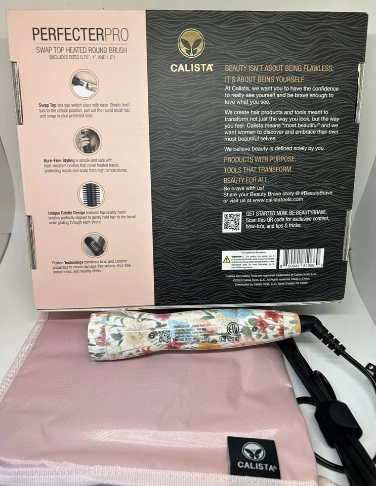 Calista Perfecter Pro Intercambiable Top Cepillo Redondo Calefactable Estilo .75" 1" 1.5" Seda Floral Foto 3 de 4