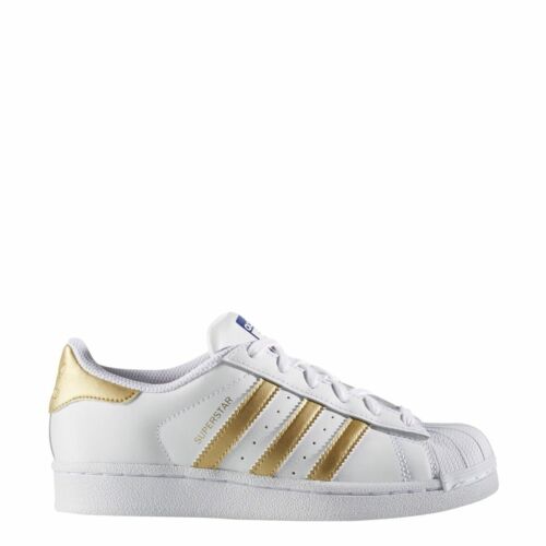 New Adidas Youth Originals Superstar Foundation Shoes (B39402)  White//Met Gold - Afbeelding 1 van 4
