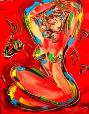 Oil Painting  NICE red NUDE   abstract SIGNED  Original on canvas IMPRESSIONIST