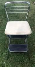 VTG Mid Century COSCO Kitchen Step Stool Chair Flip Seat Chrome Cream/White Seat
