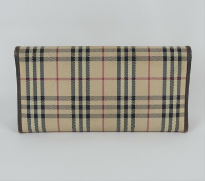 Auth Burberry Beige & Brown Canvas Leather Nova Check Long
