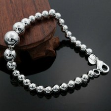 Women's 925 Sterling Silver Hollow Beads Balls Light Weight Chain Bracelet B584