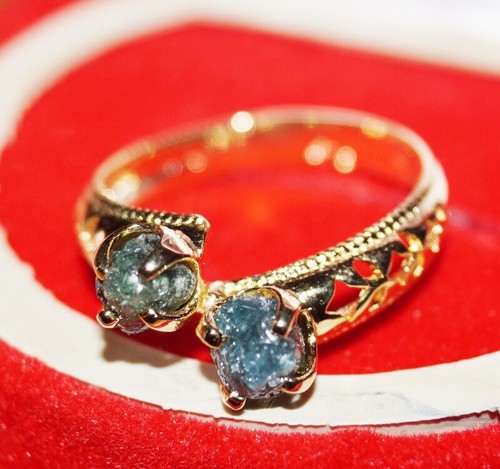 2.05CTS Blue Rough Diamond Engagement Ring, Uncut Raw Diamond925 silver Ring - Picture 2 of 6