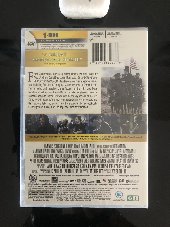 🎬Lincoln.Daniel Day-Lewis.Dir.St.Spielberg.Dreamworks 2013.Region 1.Time 150’ - Image 2 of 3