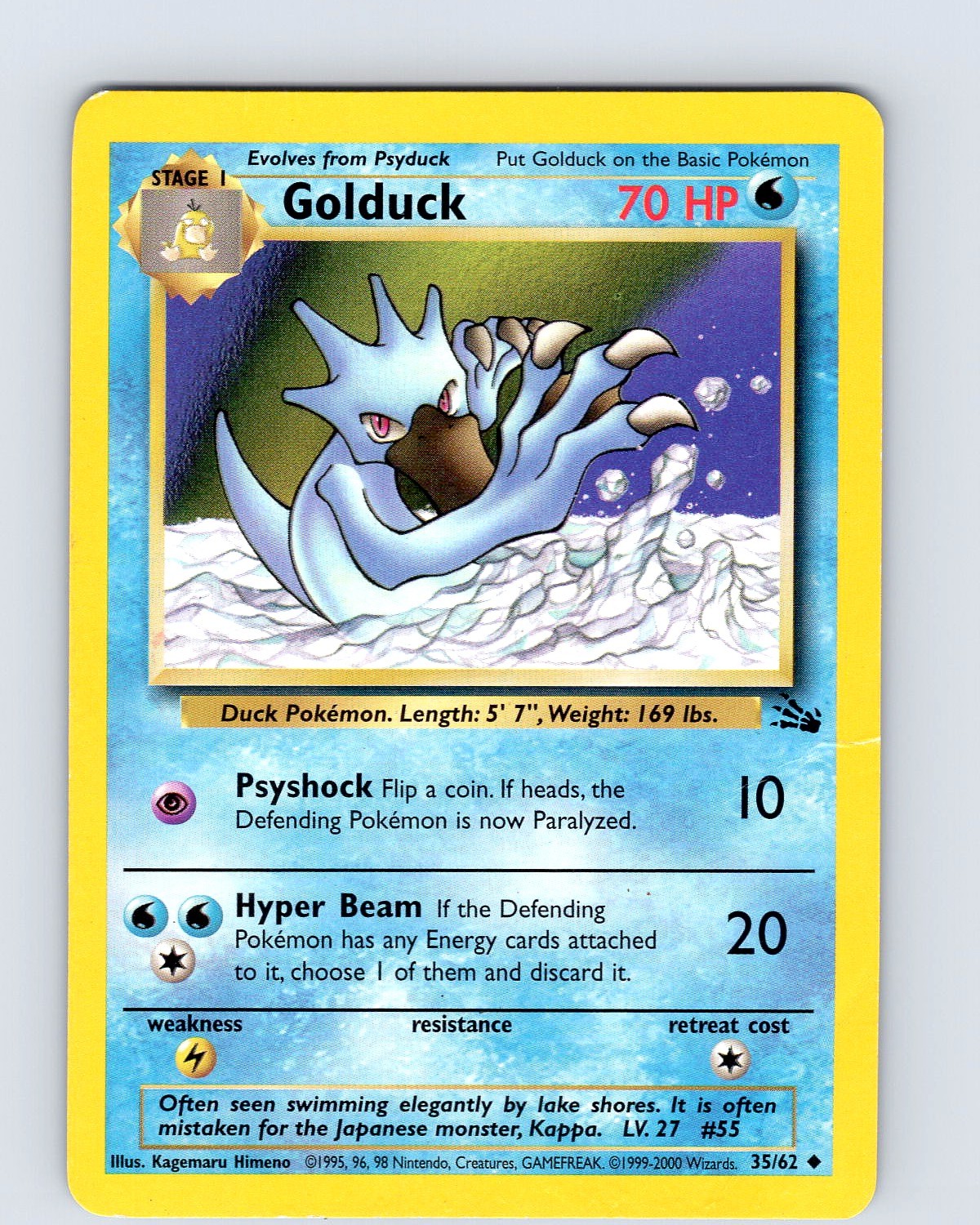 Pokemon TCG Golduck Fossil 35/62 Unlimited Uncommon Card WOTC Played HP