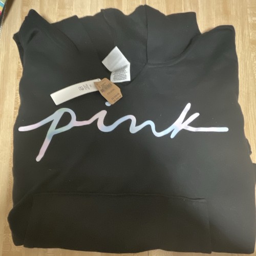 PINK Victoria's Secret Black Pullover Hoodie XXL Logo Graphic Fleece Pockets