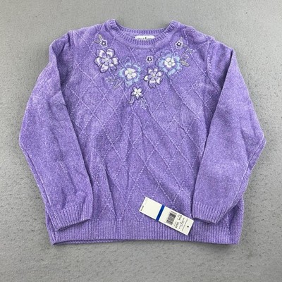 Alfred Dunner Sweater Womens PXL Purple Embroidered Long Sleeves Pullover NWT