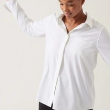 ATHLETA Urbanite 2.0 Long Sleeve Button Down Shirt White Sz L 119 PP10 
