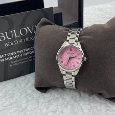 Bulova Sutton Women's Quartz Watch 96P249 Diamond Pink Dial 28mm Stainless Steel
