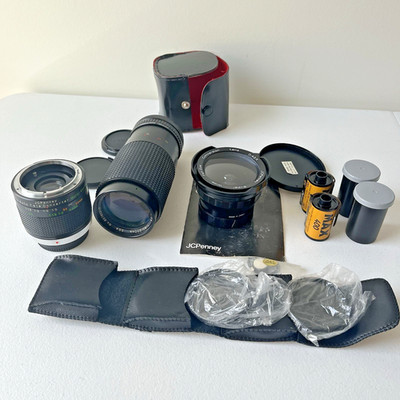 JC Penney Camera Lens LOT Super Wide Fish-Eye, 3 x Macro, Zoom 1:3.9 f=80-200mm